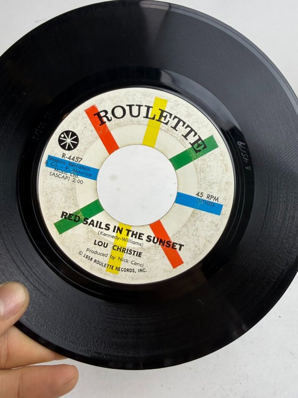 Lou Christie The Gypsy Cried / Red Sails In The Sunset 7" Vinyl 45 RPM Roulette